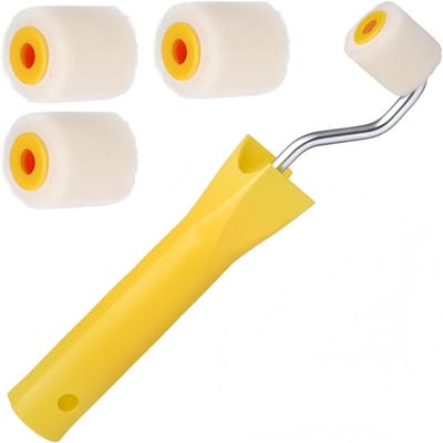 Set van 5 kleine verfrollers met handgrepen (1 handvat + 4 rolborstels) verfroller kleine set voor het schilderen van randen of hoeken lakken