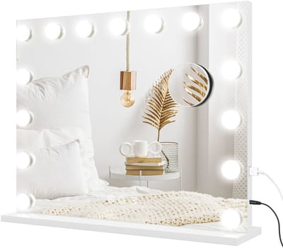 HOMCOM LED Vanity Makeup Mirror-Glas, Metall-58L x 14B x 48H cm-Weiß
