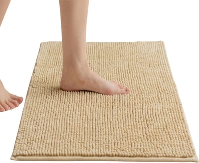 Zachte antislip badmat van chenille, wasbaar, 60 cm x 90 cm, comfortabel douchemat, badkamertapijt in beige