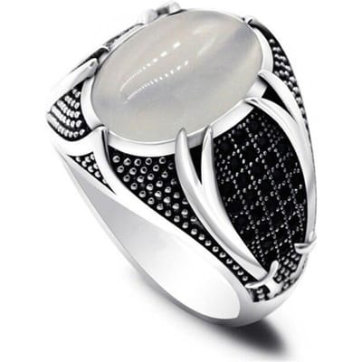 Handgemaakte Turkse Turquoise Kralen Ring Voor Mannen Vrouwen Antieke Zilverkleur Zeeblauw Rode Zirkoon Ring Islamitische Vintage Sieraden 6 -13 6 gray