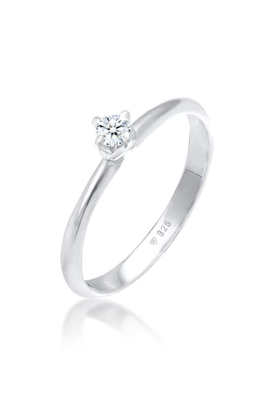 Elli PREMIUM - Ring - Dames Solitaire Ring Filigraan Klassiek met Diamant (0.11 ct.) in 925 Sterling Zilver - Dames