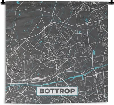 Wandkleed - Wanddoek - Plattegrond – Bottrop – Blauw – Stadskaart – Kaart - Duitsland - 180x180 cm - Wandtapijt