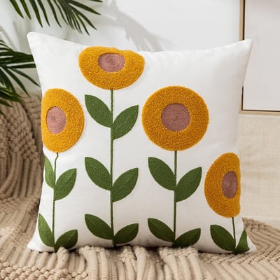Decoratieve kussenhoes voor de bank - katoen-linnen - bloemenpatroon - vierkant - voor de slaapkamer, bank - landhuisstijl - esthetisch - kussenhoes - 45,7 x 45,7 cm - 2 stuks(D)