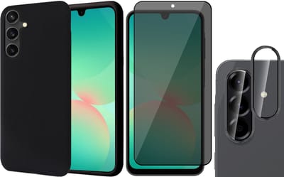 Hoesje geschikt voor Samsung Galaxy A17 5G / A26 - Privacy Screenprotector Volledig Dekkend Glas & Camera Protector - Mat Back Case Zwart
