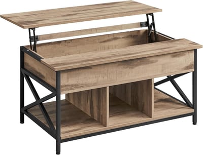 Koffietafel Hefblad - Salontafel Woonkamer - Thuiswerken Bank - Verborgen Opbergruimte - 60 x 100 cm - Camelbruin Zwart