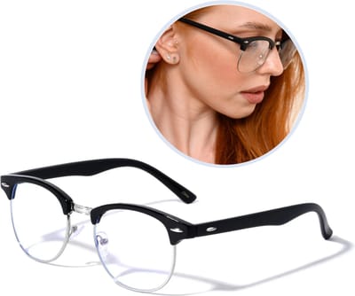 Computerbril Clubmaster (-4.00 Min-sterkte) - Zwart Montuur met Zilver Accent - Anti Blauw Licht Computer Bril - 100% Anti Blue Light Filter - Beeldschermbril - Bijziendheid Bril - Myopie