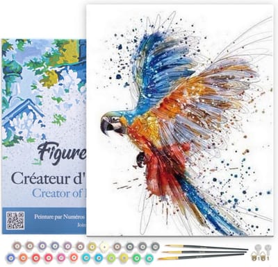 Figured'Art Schilderen op Nummer Volwassenen met lijst - Papegaai in volle vlucht - Handwerk acrylverf Kit DIY Compleet - 40x50cm Canvas al ingelijst