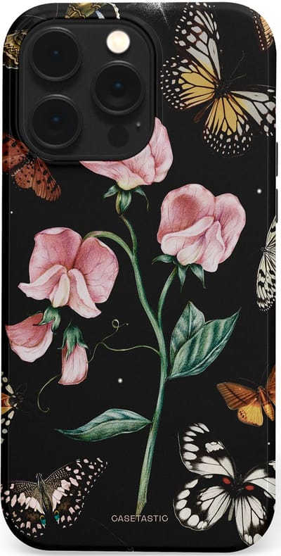 Casetastic hoesje geschikt voor Apple iPhone 14 Pro Max - MagSafe - Dubbellaagse bescherming - Vleugels en bloemen - Fashion Case - Zwart Grijs Taupe