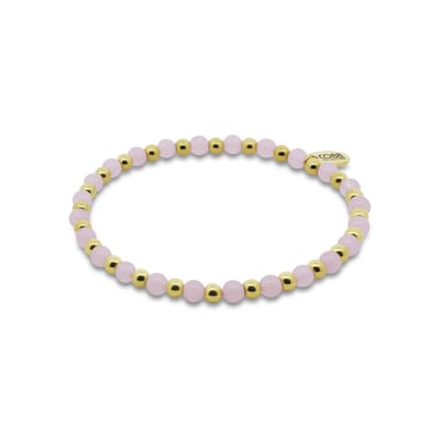CO88 Collection 8CB-91454 – Dames Armband – Kralen Armband – Rozenkwarts – Goudkleurig Staal – Rekbaar – Cadeau voor Vrouwen