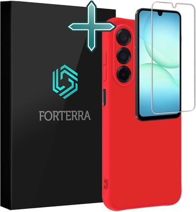 Hoesje Met Screenprotector - Geschikt voor Samsung Galaxy A17 - Sterk & Shockproof - Telefoon Hoes - Back Cover - Siliconen Case - Rood