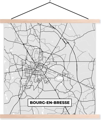 Posterhanger incl. Poster 40x40 cm - Schoolplaat - Kaart – Stadskaart – Bourg-en-Bresse - Plattegrond – Frankrijk - Textielposter - Blanke latten - Stadskaart