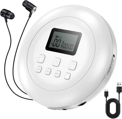 Discman - Draagbare cd-speler - Persoonlijke cd-speler - Wit - 22 cm x 18 cm x 5 cm