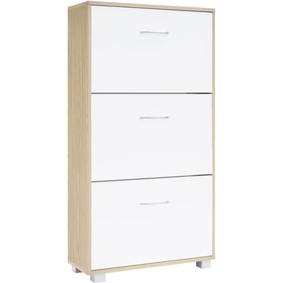 Schoenenkast – 3 Kleppen – 115x60x24cm – 18 Paar Schoenen -Eiken/Wit