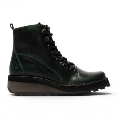 Fly London dames groene leren veterschoenen enkellaarzen - HAZI147
