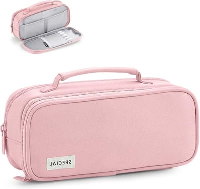 Grote capaciteit EVA-etui, organizer voor briefpapier met vakken en rits, draagbare pennenzak voor school en kantoor, roze Oxford doek, multifunctioneel en duurzaam