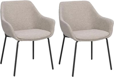Rowico Home Haley Eetkamerstoel Lichtgrijs - Met Armleuning - Stof - Zwart Metalen Poten - Set van 2 Eetkamerstoelen