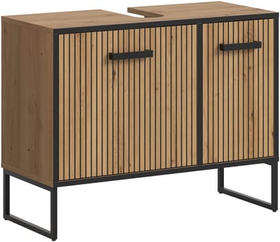 Wastafelkast in artisan eik - 80 cm - met softclose deur en trendy rillenfront