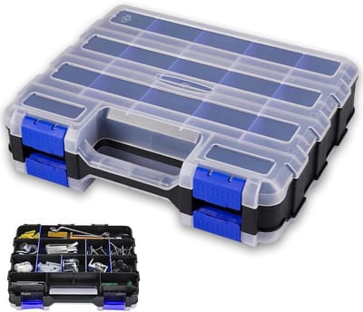 Dailygoods - LINTRA Dubbelzijdige sorteerdoos, 34-vaks schroefdoos, schroefdoos met afneembare scheidingsstang, schroevenkoffer met draaggreep, voor het opbergen van schroeven, moeren en kleine onderdelen