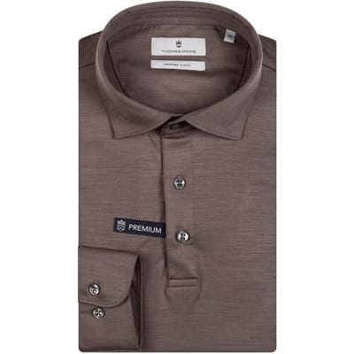 Thomas Maine Polo Long Sleeve Merino Wool Jersey Taupe / male