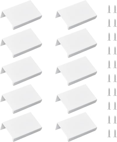 Famanu - Witte opbouwrandgrepen voor één-vingerbediening, aluminiumlegering lade-handgrepen in moderne stijl met rechte hoek, 10 onzichtbare grepen voor kledingkastlades, metaalwerk, 50 mm
