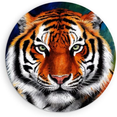 Saammp Muurcirkel Hout - Abstracte tijger - Kleurrijk - Natuur - Dieren - Ø 90 - Wandcirkel - Wanddecoratie Cirkel - muurdecoratie Woonkamer - Slaapkamer decoratie - Rond Schilderij