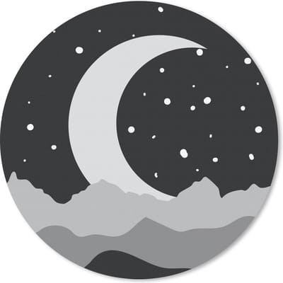 Muismat rond 20x20 cm - Mousepad Nacht - Maan - Zwart - Wit - Ronde muismatten