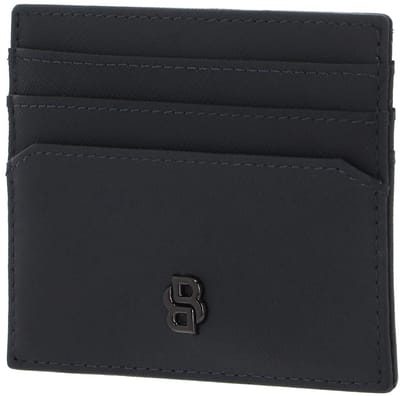 HUGO BOSS Leren kaarthouder Double B Card Holder Saffiano Grey grijs