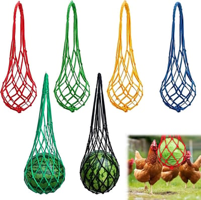 Hangend nylon voederautomaat met 6 stuks, ideaal voor groenten en fruit, perfect voor kippen, eenden, ganzen en vogels in het kippenhok