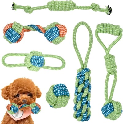 Pet katoen touw kauwspeelgoed set 6st