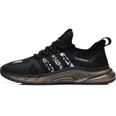 Nieuwe Collectie Hardloopschoenen Herenmode Veterschoenen Casual Schoenen Ademend Fly Weave Kokosnoot Demping Luchtkussen Sportschoenen 44 black
