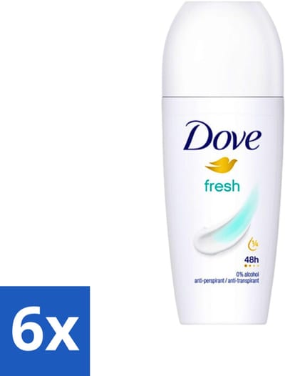 Dove Fresh - Deodorant Roll-on - Anti-Transpirant - 50 ml - Voordeelverpakking - 6 stuks