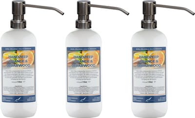 Handzeep Sweet Orange & Cedarwood 1 liter - set van 3 stuks - met gratis RVS zilverkleurige pomp - Voordeelverpakking