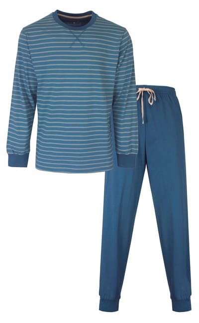 MEQ Heren Pyjama - Ronde Hals - Fijne Strepen - Blauw - Maat S