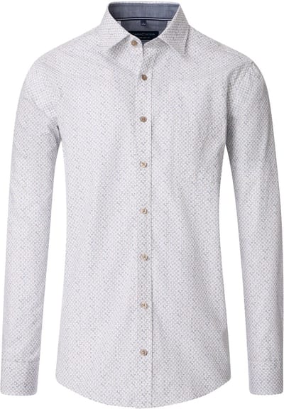 CASA MODA Sport casual fit overhemd - popeline - wit met lichtblauw en beige dessin - Strijkvriendelijk - Boordmaat: 41 - 42