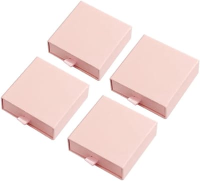Sieradenopbergdozen Set van 4 - Roze Velvet Dozen voor Armbanden en Kettingen, Luxe Cadeauverpakking voor Sieraden met Deksel en Kaartjes