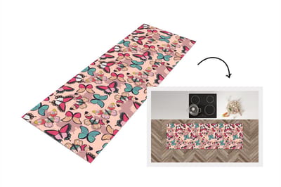Keukenloper - Loper keuken - Vlinder - Roze - Blauw - Design - 150x50 cm - Keukenloper vinyl