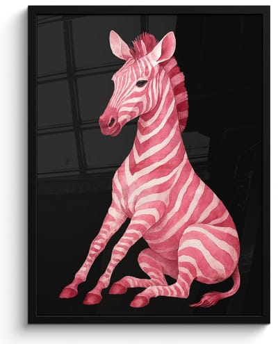 Poster in lijst - Fotolijst 60x80 cm - Posters - Zebra - Roze - Gestreept - Posterlijst zwart - Decoratie - Wanddecoratie woonkamer - Muurdecoratie slaapkamer