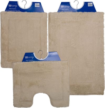 Wicotex - Badmat set - Badmat - Toiletmat - Bidetmat uni Beige - Antislip onderkant - WC mat met uitsparing