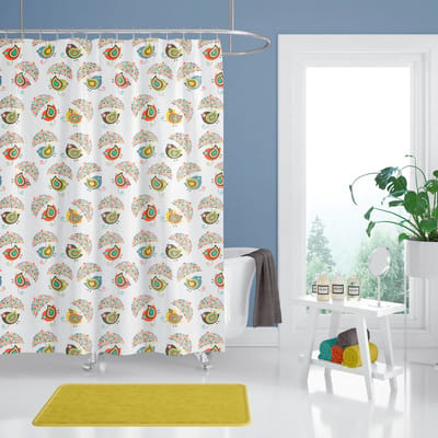 Casabueno Birds - Douchegordijn 180x200 cm - Badkamer Gordijn - Waterdicht - Sneldrogend - Anti Schimmel - Wasbaar - Duurzaam