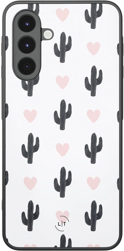 Leuke Telefoonhoesjes - Hoesje geschikt voor Samsung Galaxy A16 - Cactus hartjes - Backcover zwart - Natuur - Wit