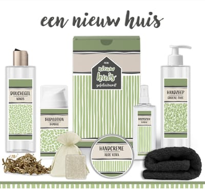 Geschenkset "Een nieuw huis" - 7 Producten - 810 Gram | Luxe cadeaubox - Nieuwe woning - Wellness Giftset Deluxe - Housewarming Cadeau - Verhuisd - Cadeau Pakket - Hem& Haar Giftset Badkamer - Samenwonen - Verhuizing - Getrouwd - Man - Vrouw - Groen
