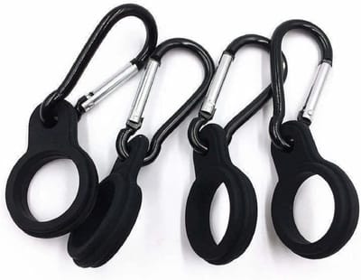 Dailygoods- Karabijnhaak met schroefsluiting - Flessenhouderset 4 stuks - Sleutelhanger - Cliphaak voor kamperen - Outdooractiviteiten - Zwart - Fleshouder