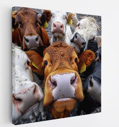 Saammp Canvas Schilderij - Koeien van dichtbij - Nederland - Dieren - 20x20 - Foto op canvas - Wanddecoratie - Muurdecoratie Woonkamer - Slaapkamer decoratie - Canvas Print