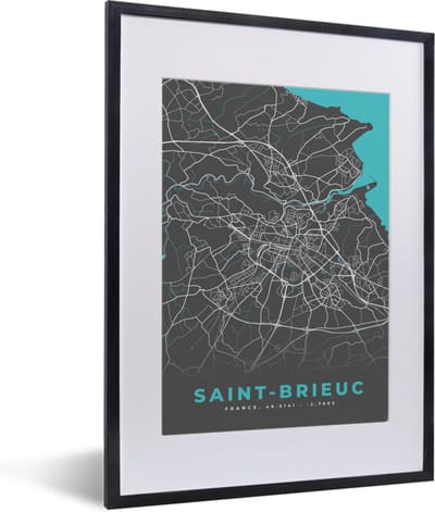 Fotolijst incl. Poster - Saint-Brieuc - Stadskaart - Plattegrond - Kaart - Frankrijk - 30x40 cm - Posterlijst