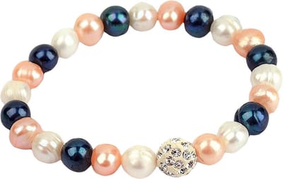 Zoetwater parel armband Ariane - echte parels - wit - roze - zalm - oranje - blauw - stras stenen - glitter - elastisch - luxe sieraden zakje - parel armband dames - zoetwaterparel - elastisch parel armband