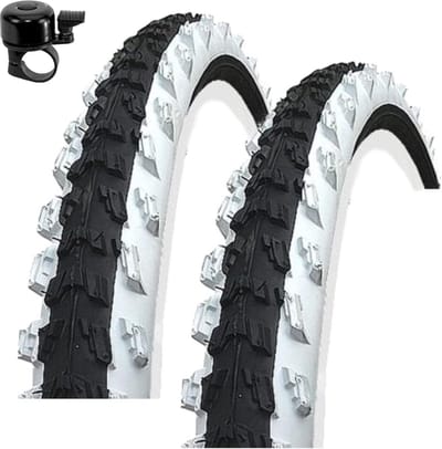 2x Mountainbike Banden 26 Inch MTB Buitenbanden Zwart/Wit 50-559 Inclusief Fietsbel