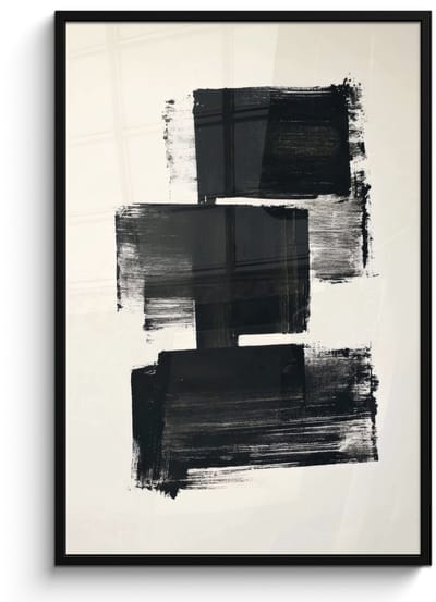Poster in lijst - Fotolijst 80x120 cm - Posters - Rechthoeken - Penseelstreken - Abstract - Zwart - Posterlijst zwart - Decoratie - Wanddecoratie woonkamer - Muurdecoratie slaapkamer