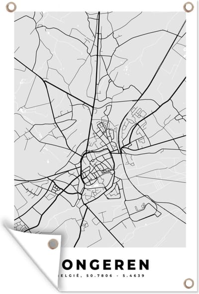 Muurdecoratie België – Tongeren – Stadskaart – Kaart – Zwart Wit – Plattegrond - 120x180 cm - Tuinposter - Tuindoek