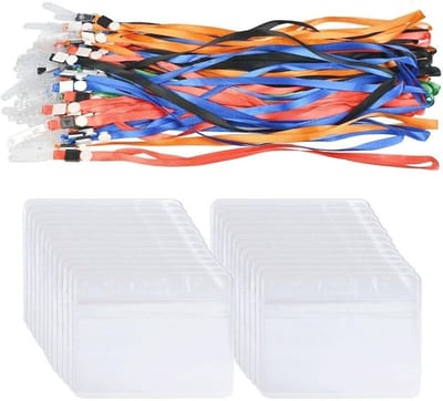 50 Stuks Horizontale ID Kaarthouder met Lanyard - Transparante PVC ID-Houder voor Bedrijfskaarten en Naamplaten