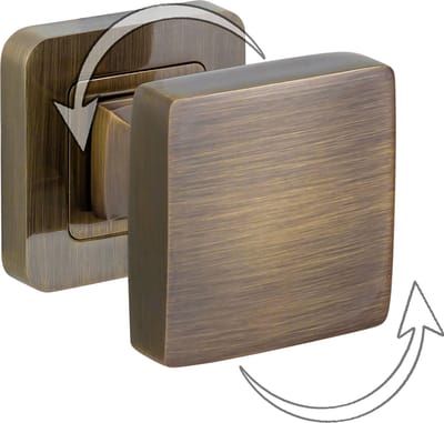 Deurknop BOB draaibaar (links) - luxe vierkante deurknop - antiek messing - 5x5cm